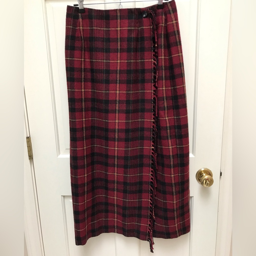 Vintage Plaid Wool Wraparound Skirt Size: 10